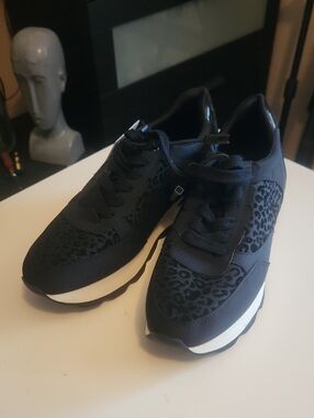 Zara Black Leopard-Print Platform Sneakers